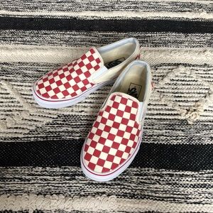 Vans red checked slip ons
